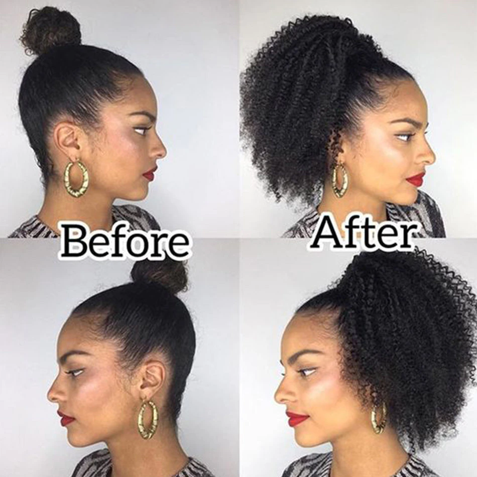 Ship In 24Hours-Lumiere Kinky Curly Wrap Around Ponytail Human Hair Extensions Natural Color Hairpiece