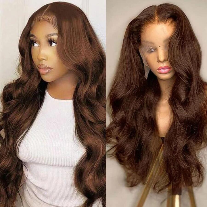 Chocolate Brown 150% 180% Density Body Wave HD Lace Frontal Wig For Women