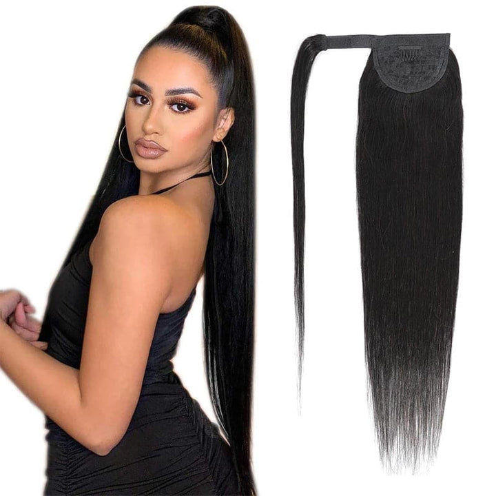 Ship In 24Hours-Lumiere Straight Wrap Around Ponytail Human Hair Extensions Natural Color Hairpiece