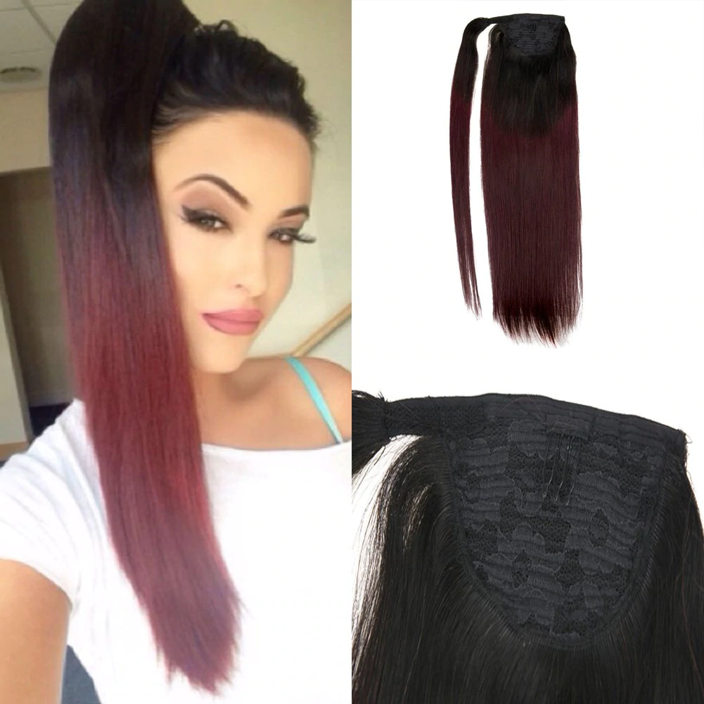 1B/99J Straight Wrap Around Ponytail Human Hair Extensions
