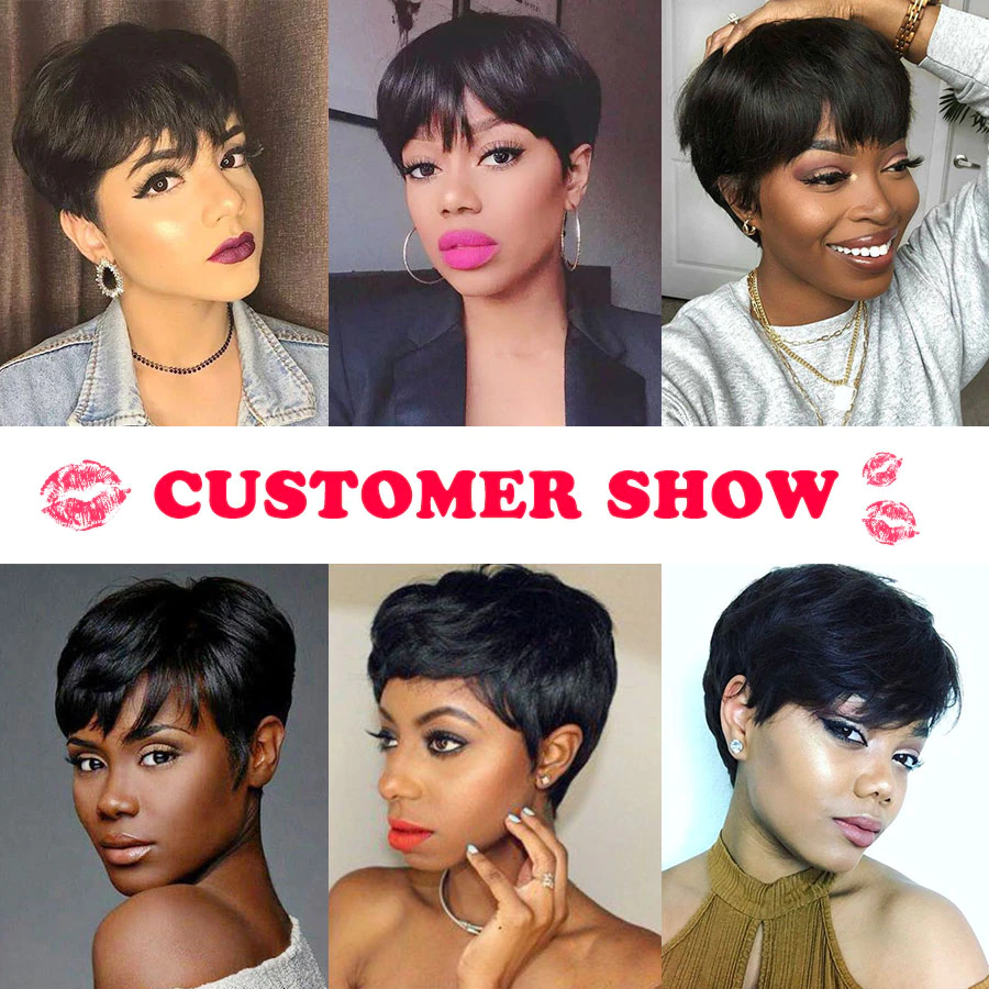 Ship In 24Hours-Lumiere Short Bob Straight Natural Wave Pixie Cut None Lace Human Hair Wigs