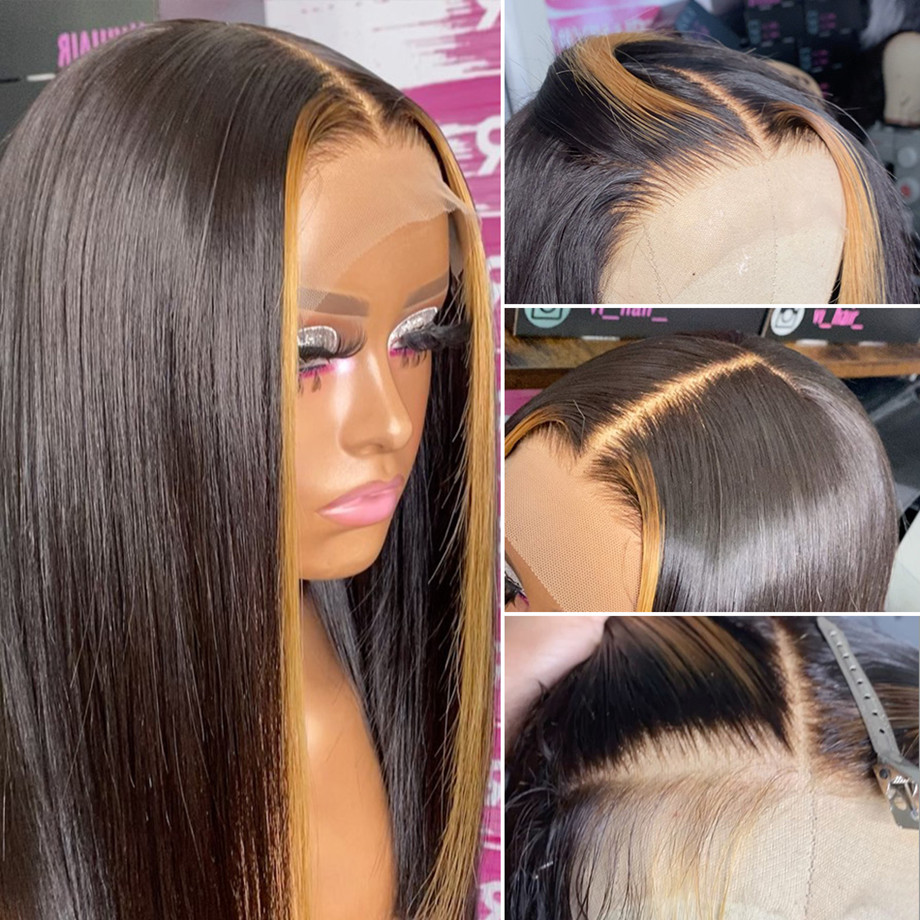 Honey Blonde Highlights Straight Short Bob 13x4 Lace Front Wig Natural Hairline