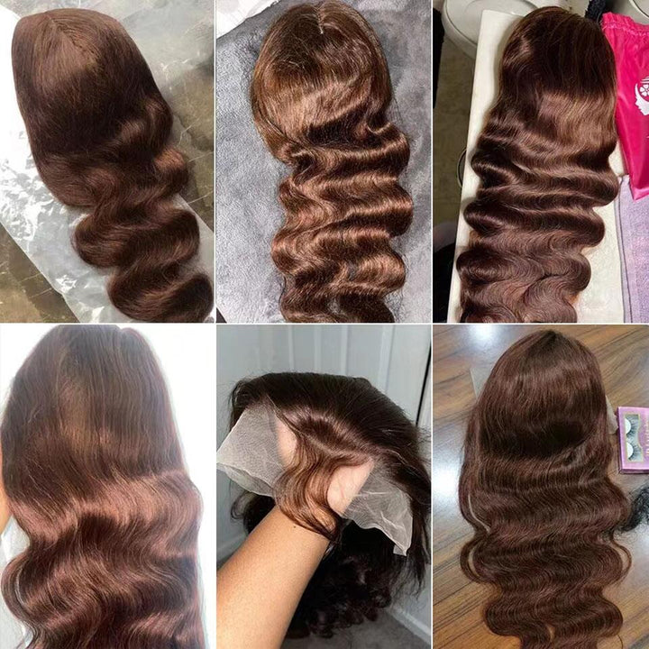 Chocolate Brown Body Wave 13x4 Transparent Lace Frontal Wig For Women