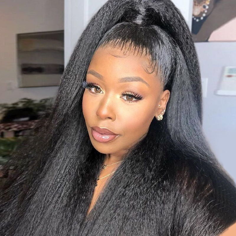Lumiere Easy To Wear Glueless Wigs Kinky Straight Pre-Cut 4x4 HD Transparent Lace Closure Wig with Pre Plucked Hairline