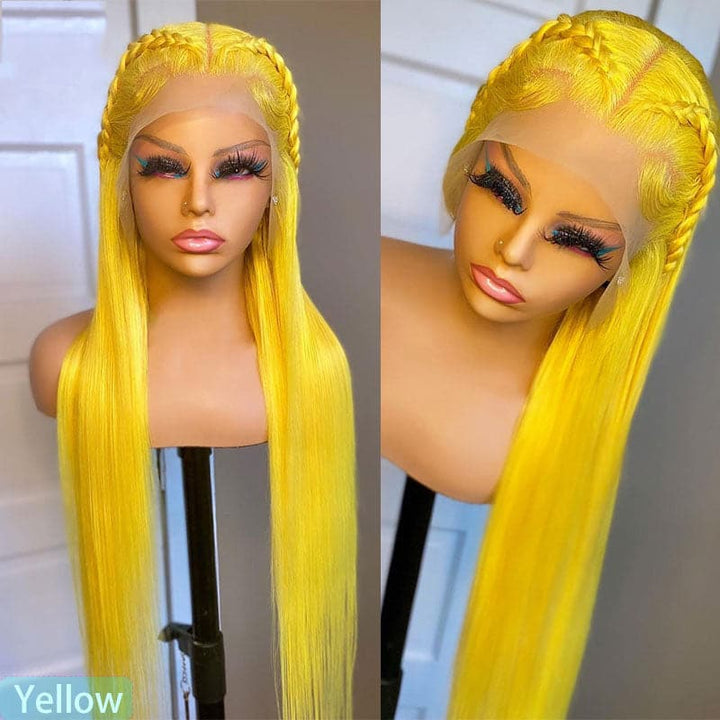 Cheveux humains vierges de perruques frontales en dentelle droite jaune avec des cheveux de bébé