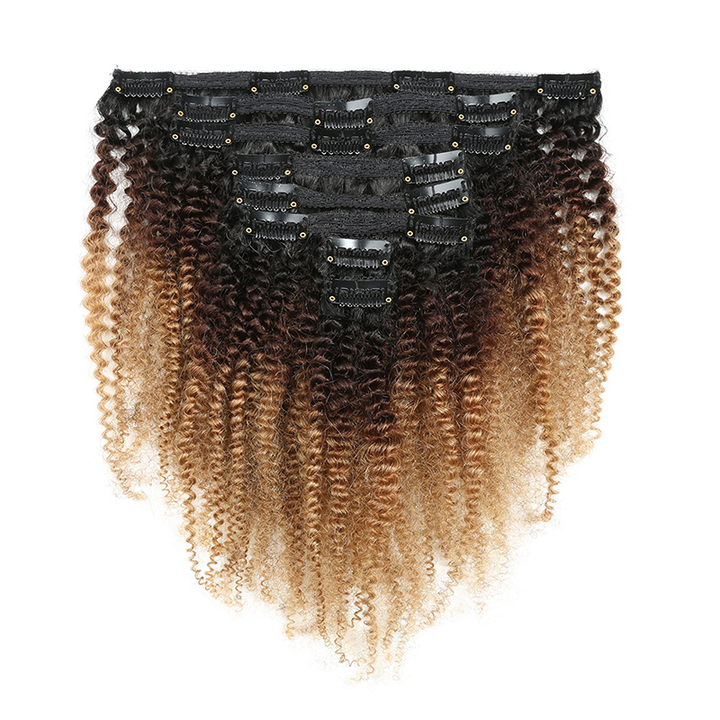 Ship In 24Hours-Lumiere 1B/4/27 color Afro curly Clip In Human Hair Extensions 8 Pieces/Set 120G
