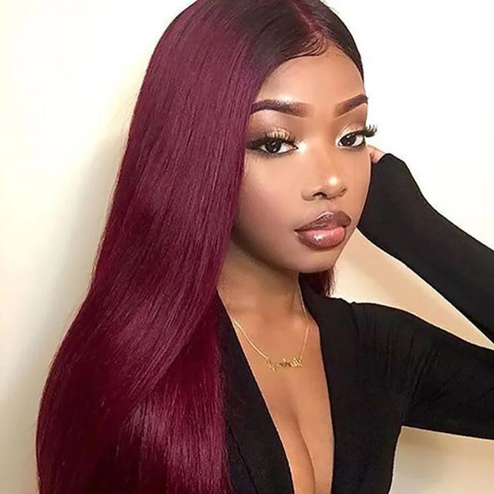 99J 13x4 HD Lace Front Wig Brazilian Straight Colored Human Hair Wigs For Women