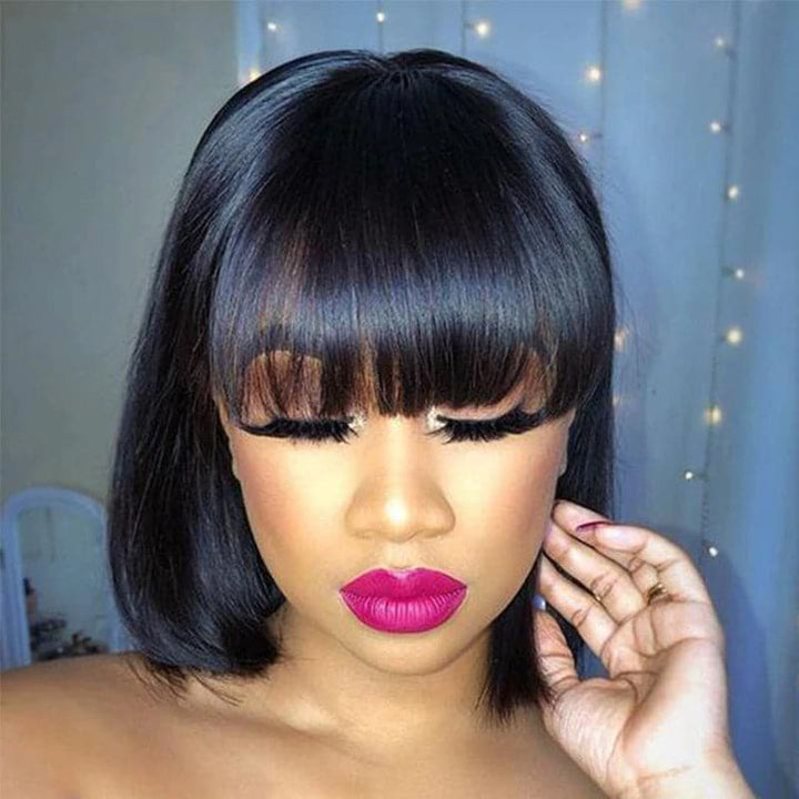 Straight Bob Full Machine Made Wigs None Lace For Women 6-14 Inches Virgin Human Hair Wig