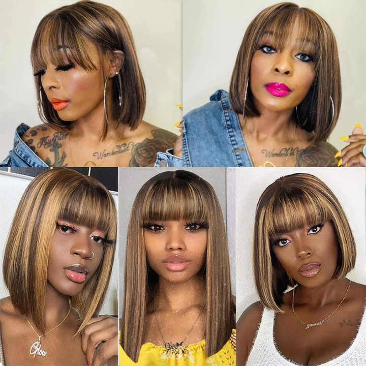 P4/27 Highlight Straight Bob Full Machine Made Wigs None Lace For Women