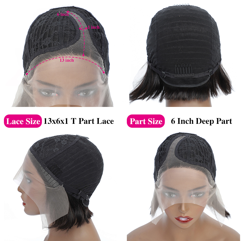 Naturel Noir 13x1 T Lace Side Part Straight Short Pixie Cut Bob Perruques Pour Les Femmes