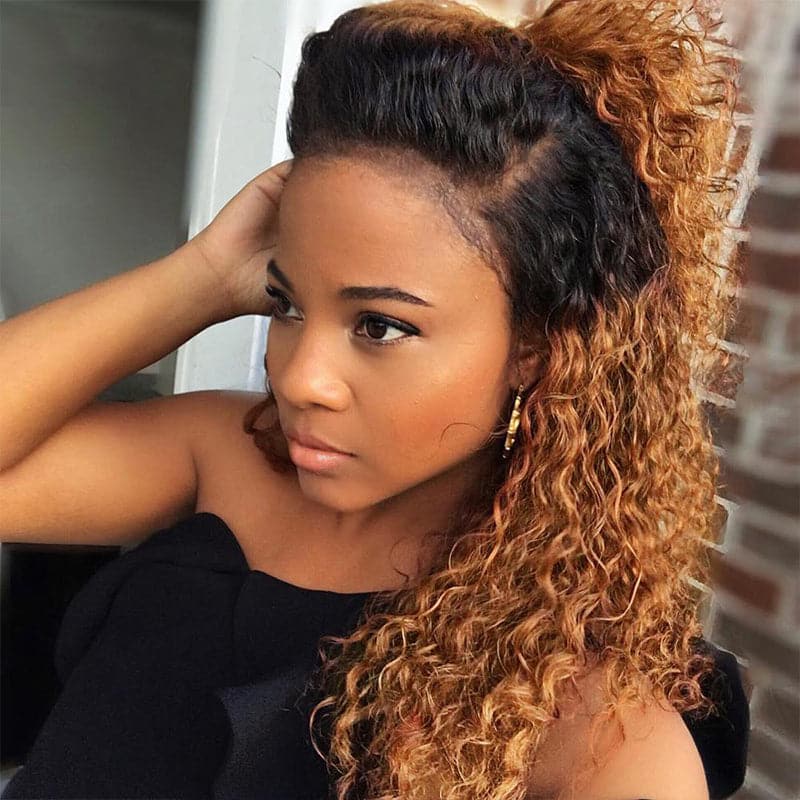 Lumiere 1B/30 Ombre Kinky Curly 4x4/5x5/13x4 Lace Closure/Frontal 150%/180% Density Wigs For Women Pre Plucked