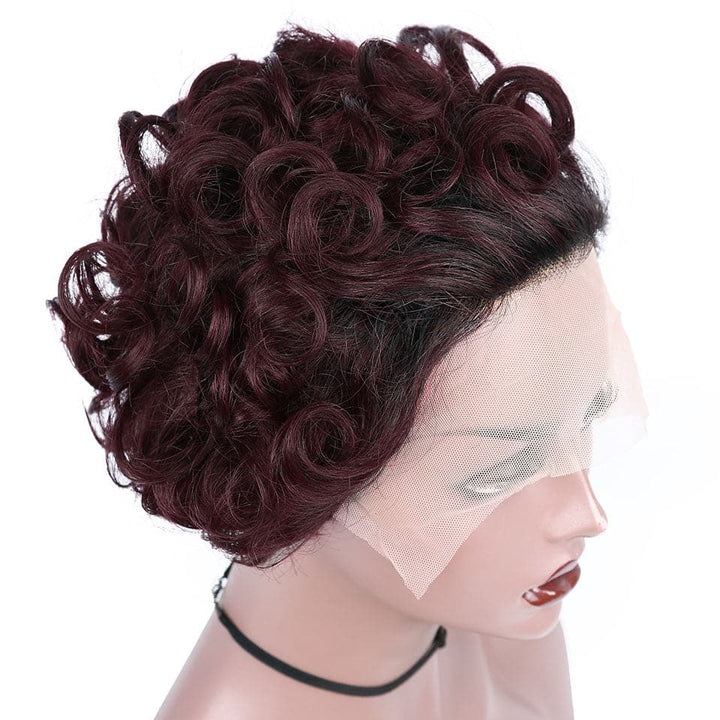 1B/99J 13x1 Lace Loose Curly Short Pixie Cut Bob Wigs For Women