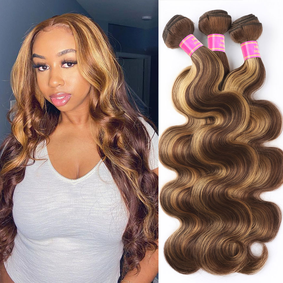 lumiere highlight #4/27 4 Bundles Body Wave Virgin Human Hair Extension(No Code Need)