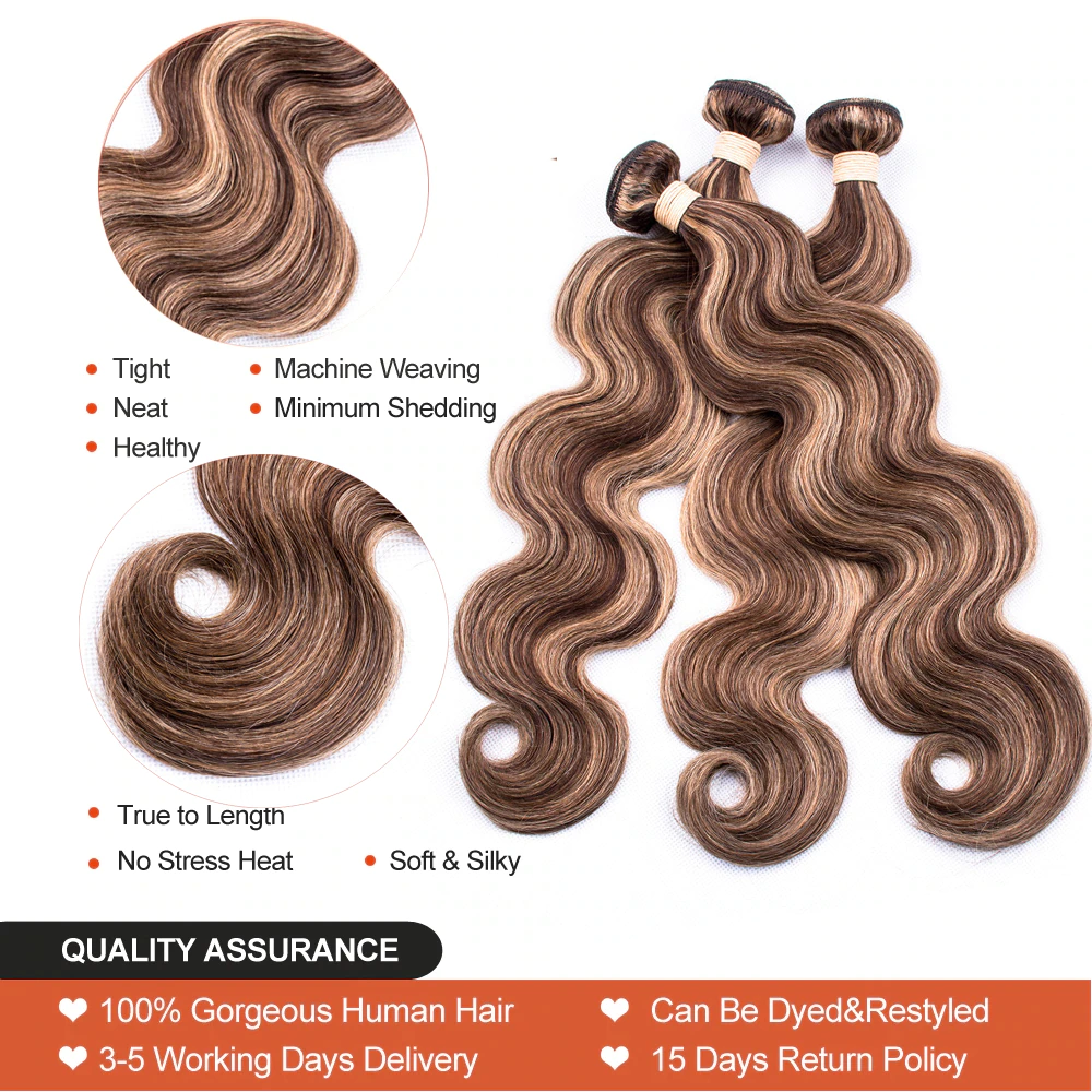 Highlight P4/27 Body Wave 3 Bundles 100% Virgin Human Hair Extension(No Code Need)