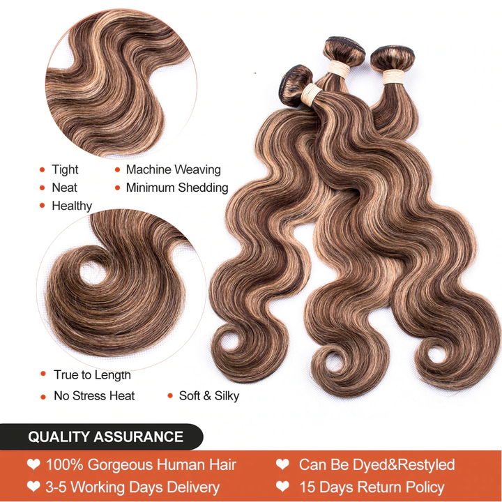 Highlight P4/27 Body Wave 3 Bundles 100% Virgin Human Hair Extension(No Code Need)