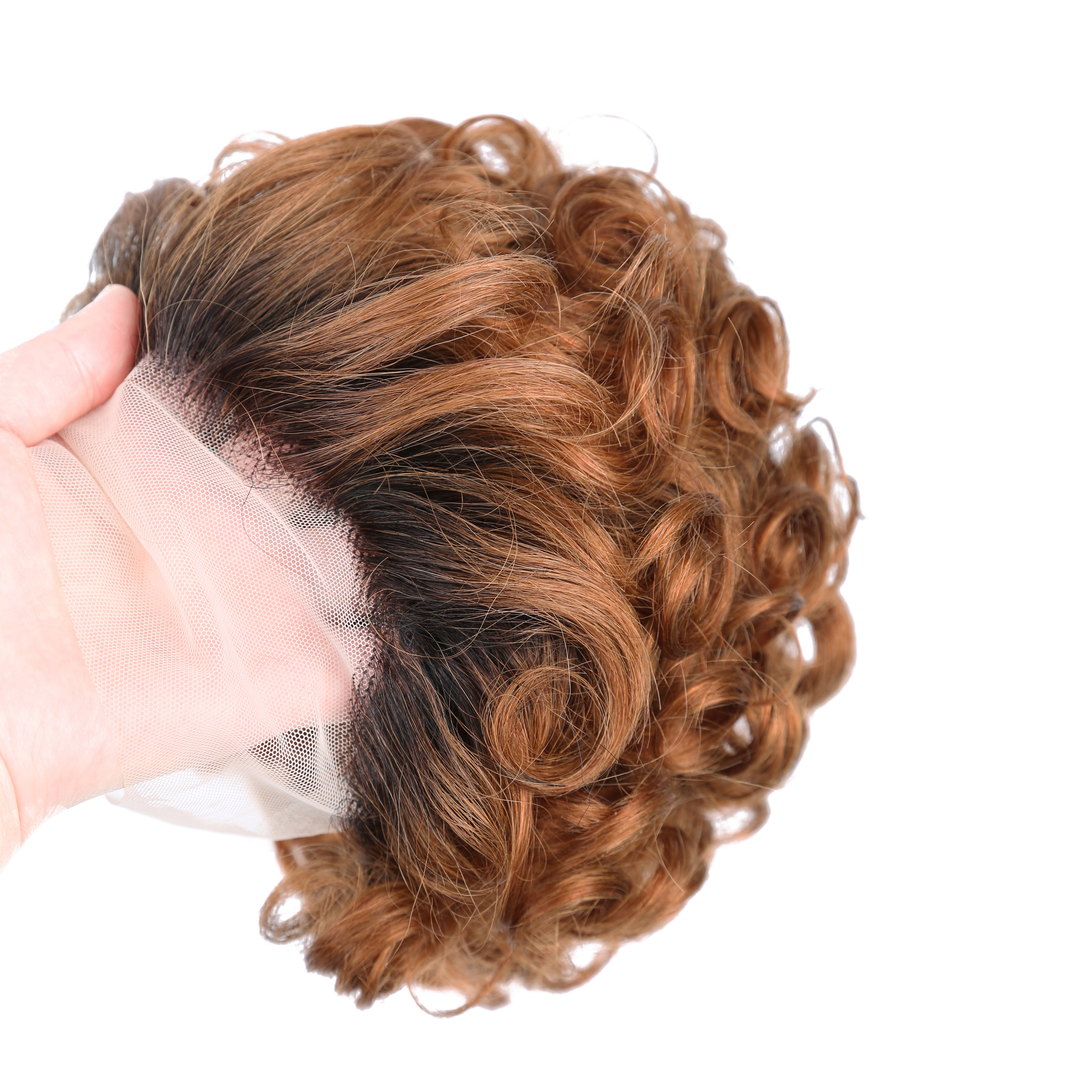 1B/30 13x1 Lace Loose Curly Short Pixie Cut Bob Perruques Pour Femmes