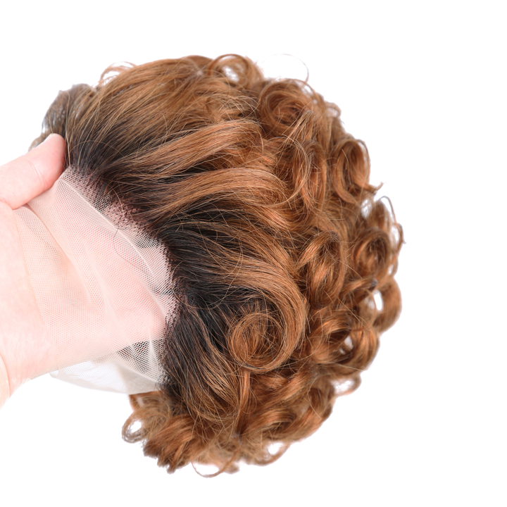 1B/30 13x1 Lace Loose Curly Short Pixie Cut Bob Perruques Pour Femmes
