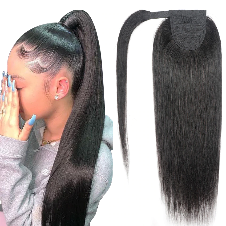 Ship In 24Hours-Lumiere Straight Wrap Around Ponytail Human Hair Extensions Natural Color Hairpiece