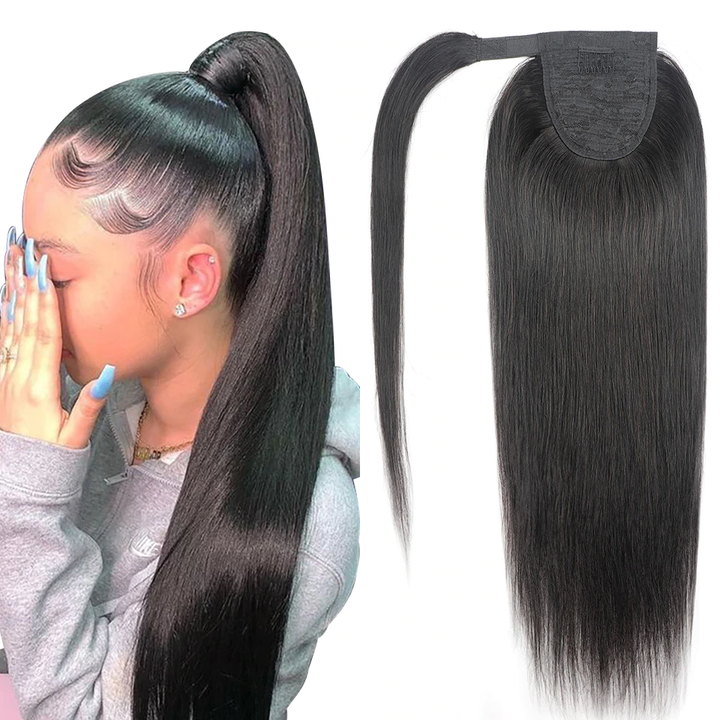 Ship In 24Hours-Lumiere Straight Wrap Around Ponytail Human Hair Extensions Natural Color Hairpiece