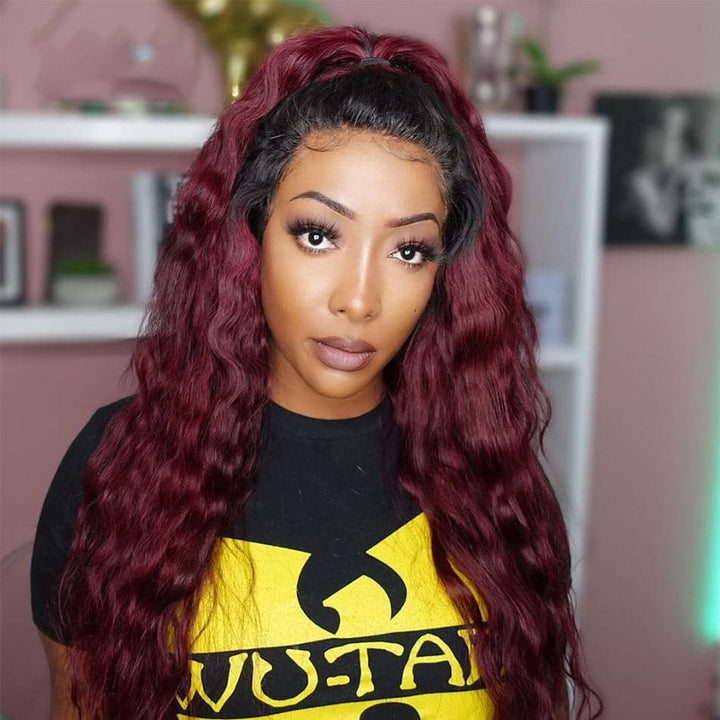 Lumiere 1B/99J Ombre Deep Wave 4x4/5x5/13x4 Lace Closure/Frontal 150%/180% Density Wigs For Women Pre Plucked