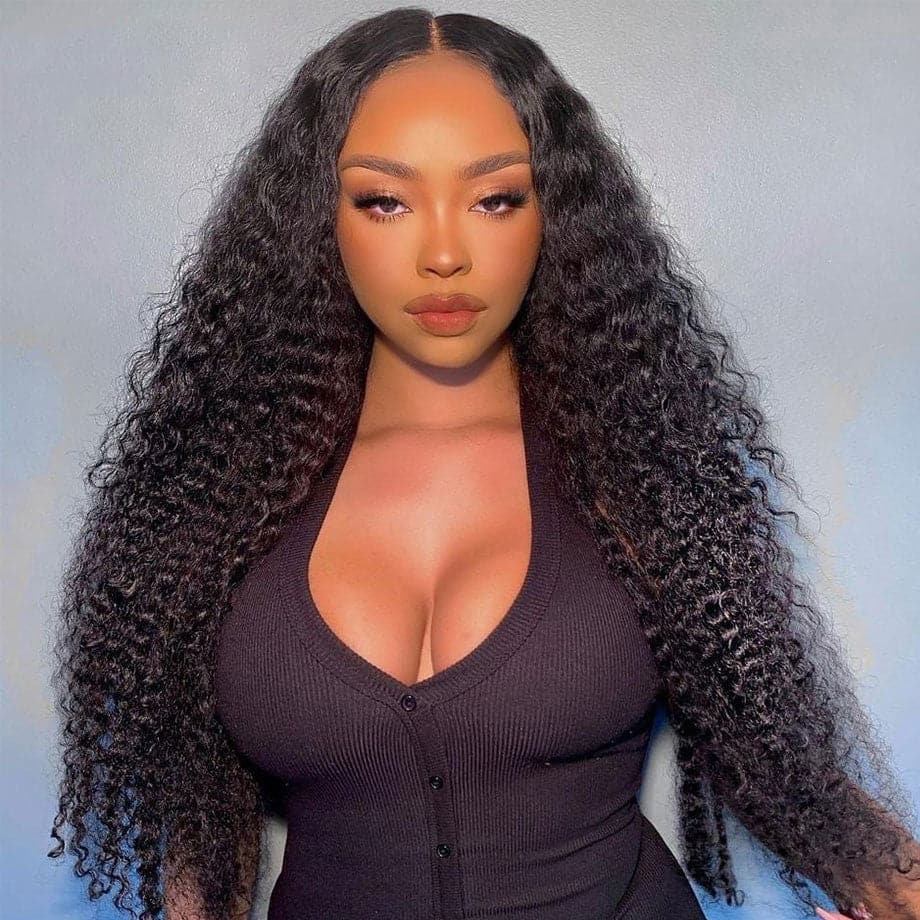Nouveau V Part Kinky Curly Upgrade No Leave Out Brésilien Remy Glueless Perruques de cheveux humains pour les femmes