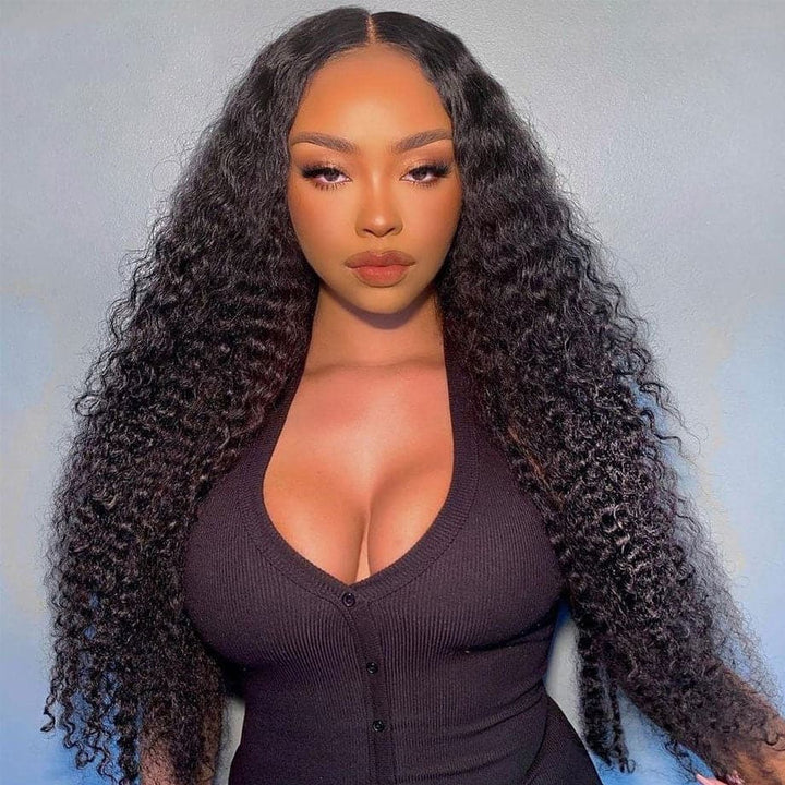 Nouveau V Part Kinky Curly Upgrade No Leave Out Brésilien Remy Glueless Perruques de cheveux humains pour les femmes