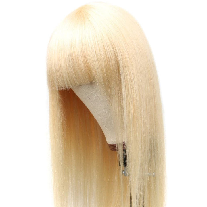 613 Blonde Straight Full Machine Made None Lace Front Wigs With Bangs For Women 12-24 Inches