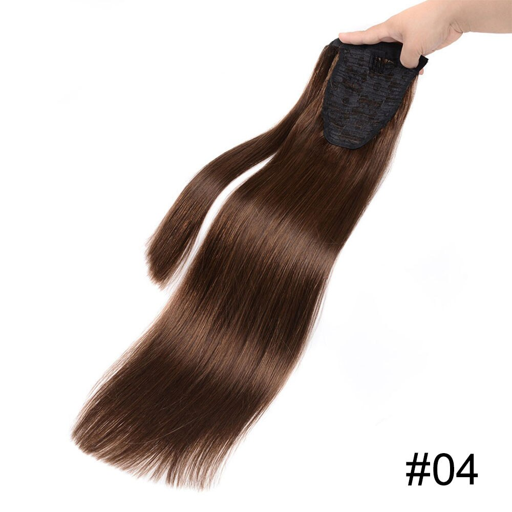 #4 Brown Straight Wrap Around Ponytail Human Hair Extensions Color Hairpiece