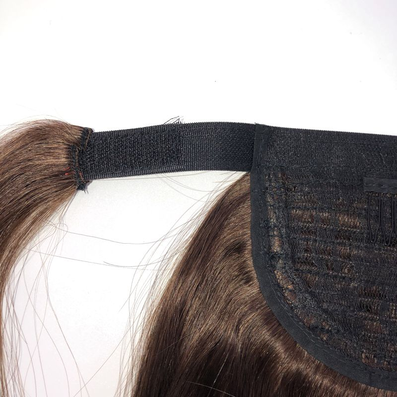 #4 Brown Straight Wrap Around Ponytail Human Hair Extensions Color Hairpiece