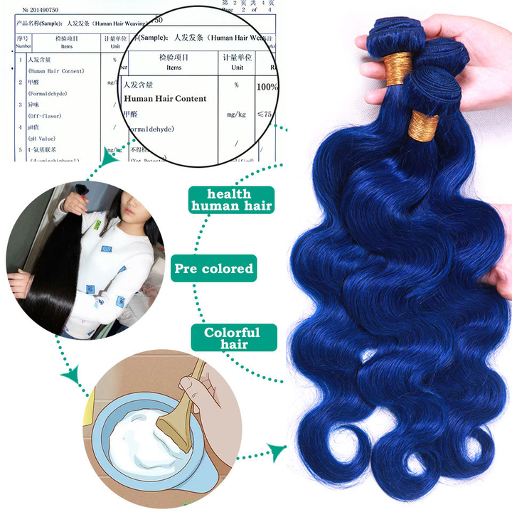 Klein Blue Colored Body Wave 3 Bundles avec 4x4 HD Lace Closure Extensions de Cheveux Humains