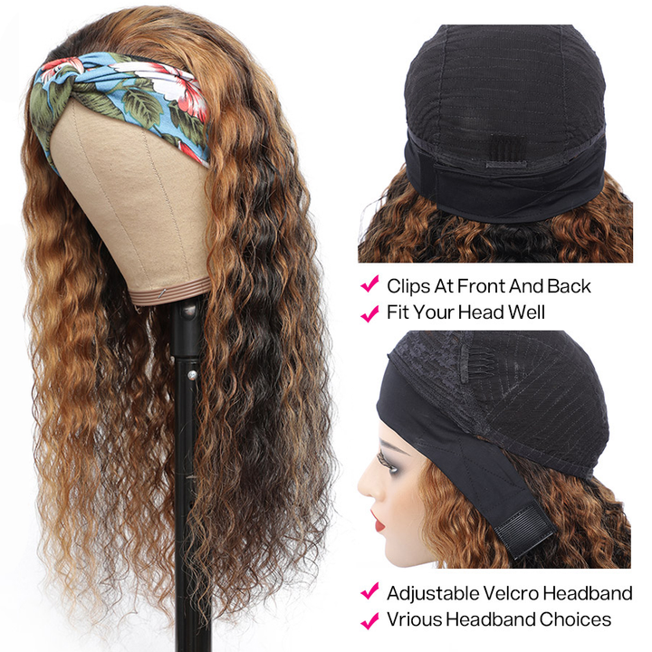 Highlight #4/27 & #4/30 Color Deep Wave Headband Wig Human Hair