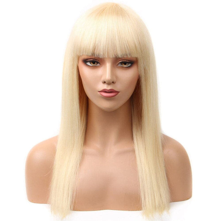 613 Blonde Straight Full Machine Made None Lace Front Wigs With Bangs For Women 12-24 Inches