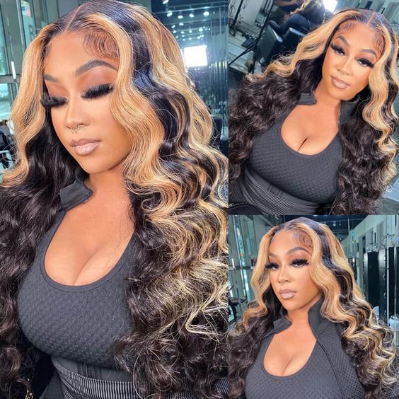 Skunk Stripe Highlight Blonde Colored Loose Deep 13X4/4x4 Lace Human Hair Wig