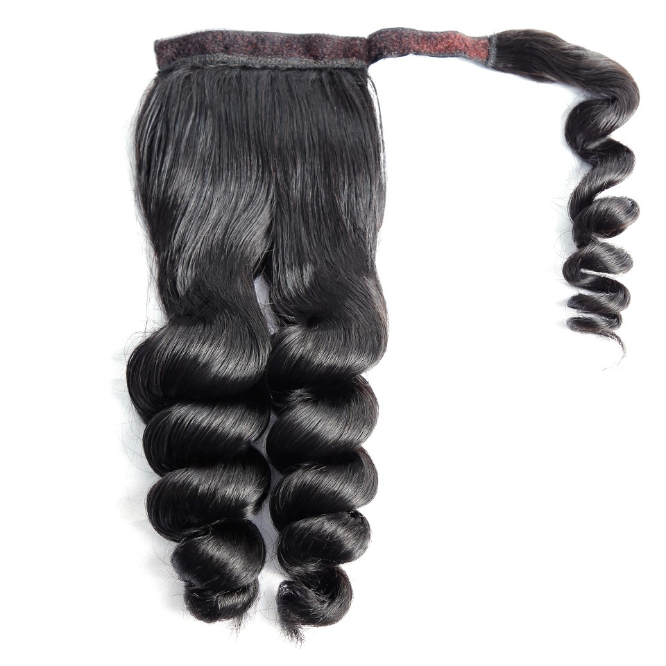 Loose Wave Wrap Around Ponytails Extensions Natural Human Hair One Piece For Women