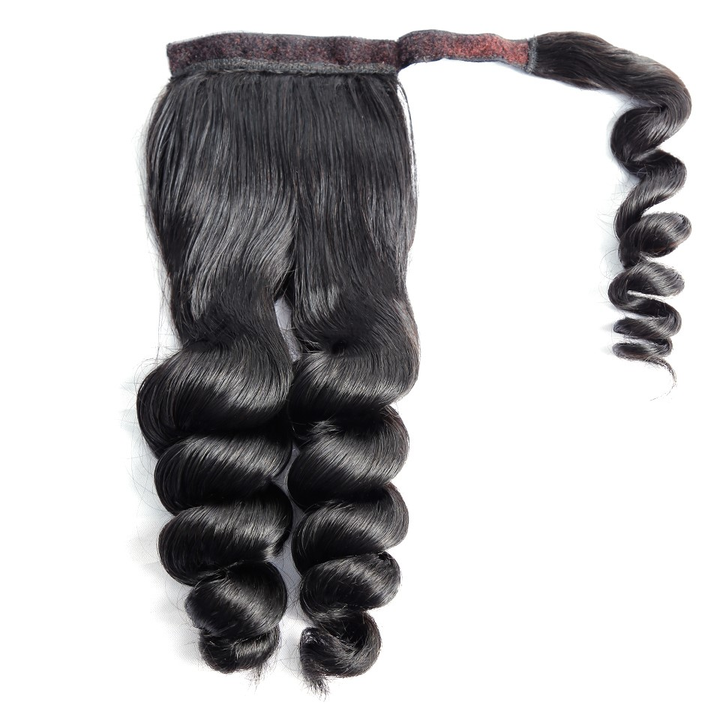 Loose Wave Wrap Around Ponytails Extensions Natural Human Hair One Piece For Women