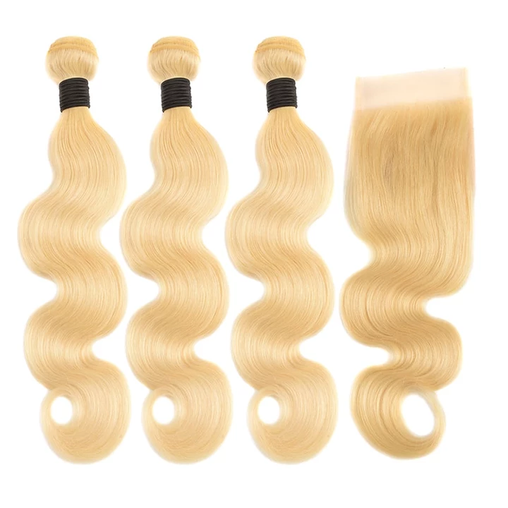 613 Blonde Body Wave 3 Bundles with 4x4 Closure with transparent lace - Lumiere hair