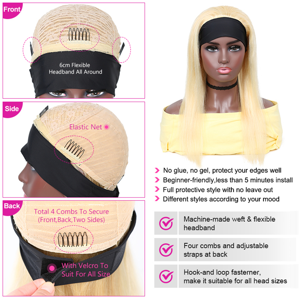 #613 Headband kinky curly Human Hair Wigs Full Machine Made None Lace Wig