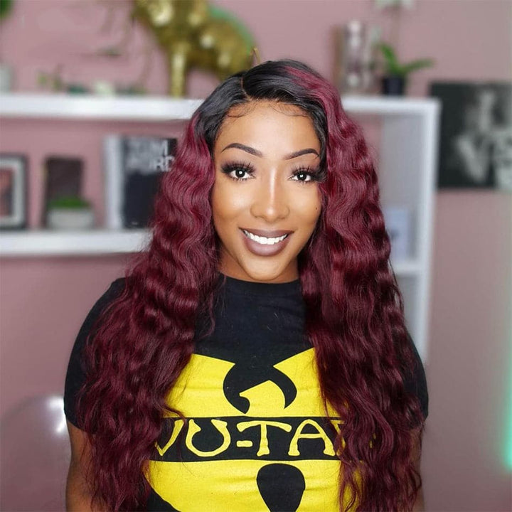Lumiere 1B/99J Ombre Deep Wave 4x4/5x5/13x4 Lace Closure/Frontal 150%/180% Density Wigs For Women Pre Plucked