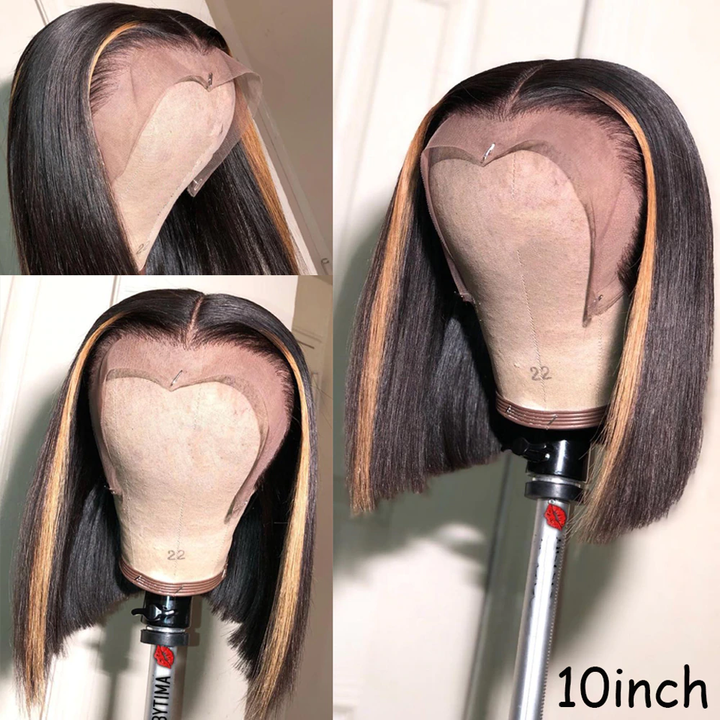 Honey Blonde Highlights Straight Short Bob 13x4 Lace Front Wig Natural Hairline
