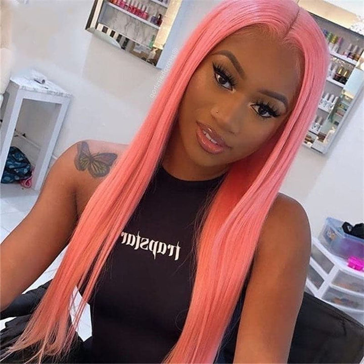 Light Pink Straight HD Lace Front Wigs Virgin Human Hair
