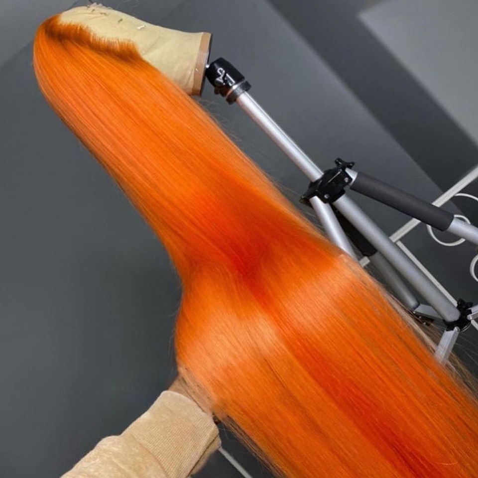Perruques de cheveux humains droites oranges à lacets avec fermeture à lacets avec des cheveux de bébé pour les femmes