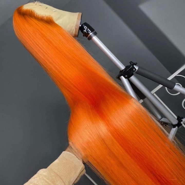 Perruques de cheveux humains droites oranges à lacets avec fermeture à lacets avec des cheveux de bébé pour les femmes