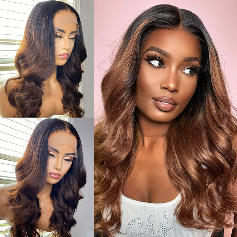 Lumiere 1B/30 Ombre Body Wave 4x4/5x5/13x4 Lace Closure/Frontal 150%/180% Density Wigs For Women Pre Plucked