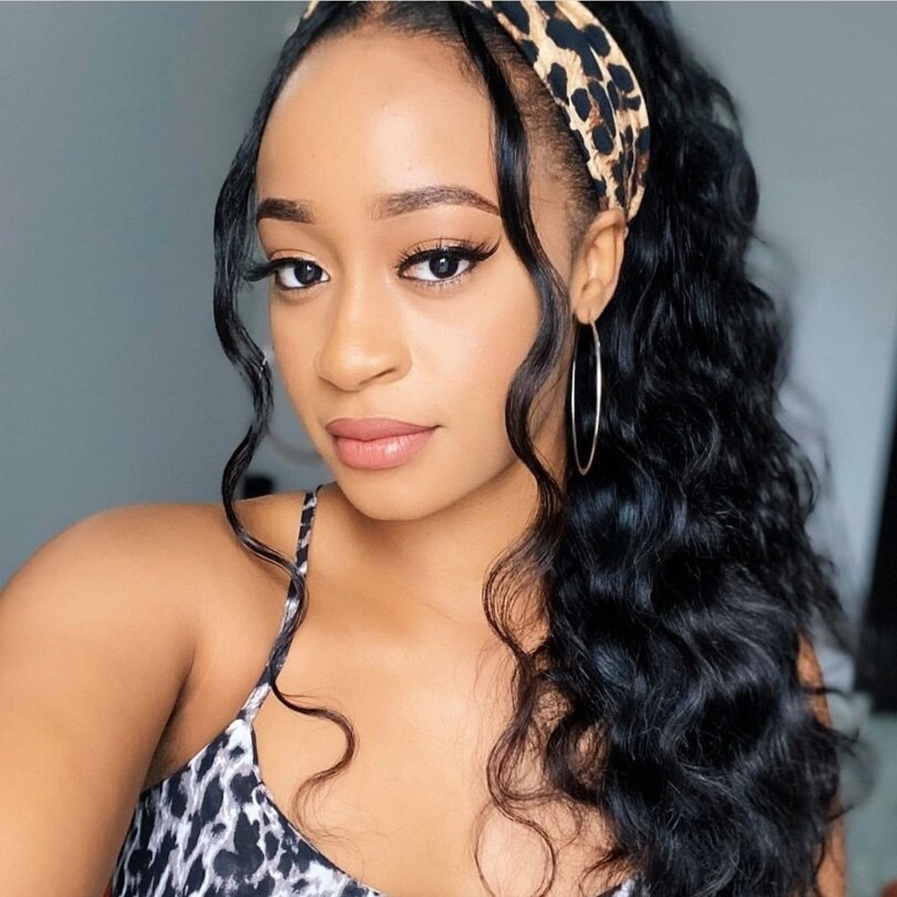 Loose Deep Headband Wig Natural Black Machine Made Non-Lace Wig