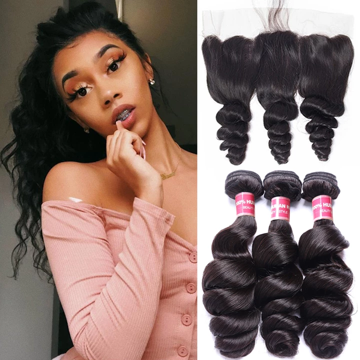 lumiere hair Malaysian Virgin Hair Loose Wave 3 Bundles with 13*4 Lace Frontal - Lumiere hair