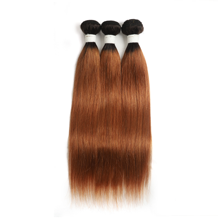 Ombre 1B/30 Straight Hair 3 Bundles With Closure 4x4 pre Colored 100% virgin human hair - Lumiere hair