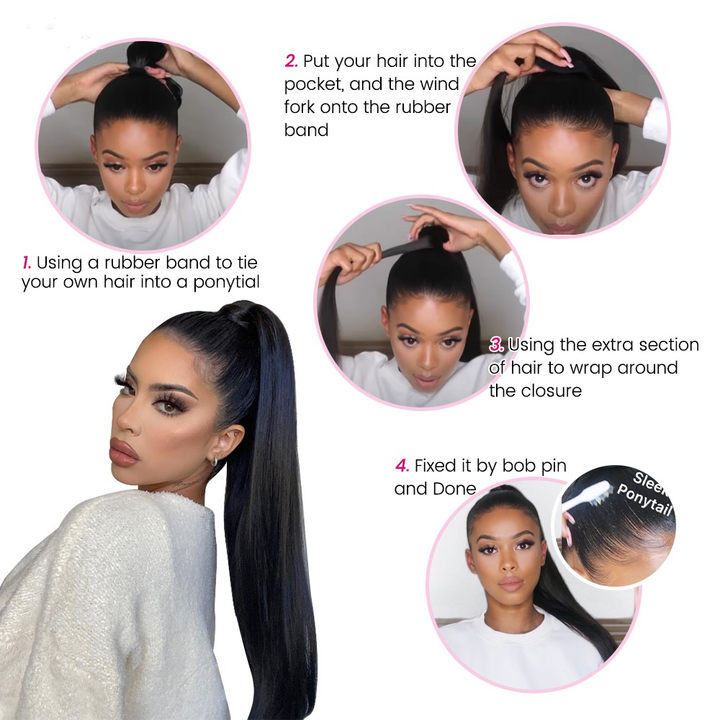 Loose Wave Wrap Around Ponytails Extensions Natural Human Hair One Piece For Women