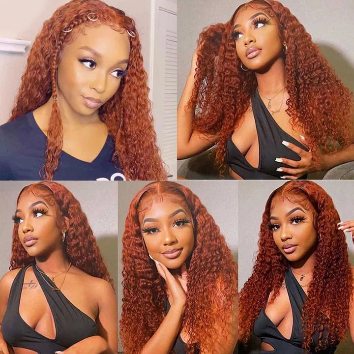 #350 Ginger Orange Deep Wave 3 Bundles With 13x4 HD Lace Frontal Human Hair