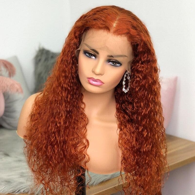 #350 Ginger 13x4 5x5 Lace frontal Water Wave Wigs with Baby Hair For Women