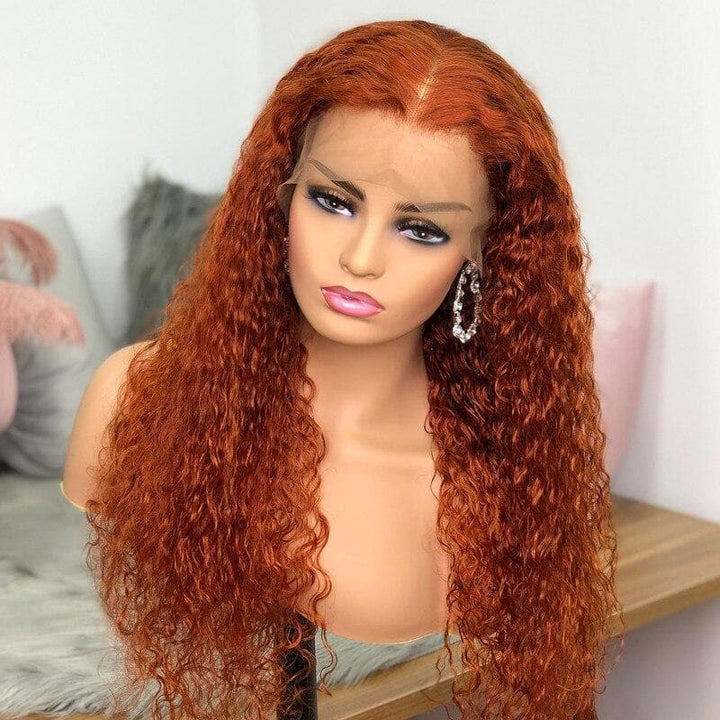 #350 Ginger 13x4 5x5 Lace frontal Water Wave Wigs with Baby Hair For Women